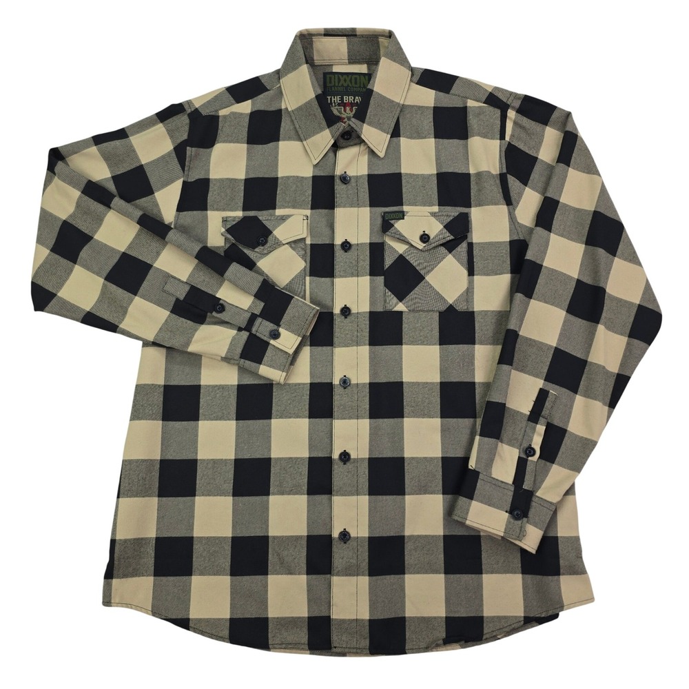 Dixxon The Bravo Flannel Shirt Mens XL Tan Black Buffalo Check D-Tech Button Up